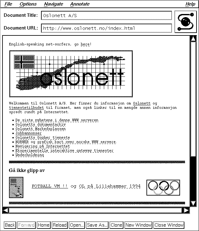 Oslonett på Web i 1994